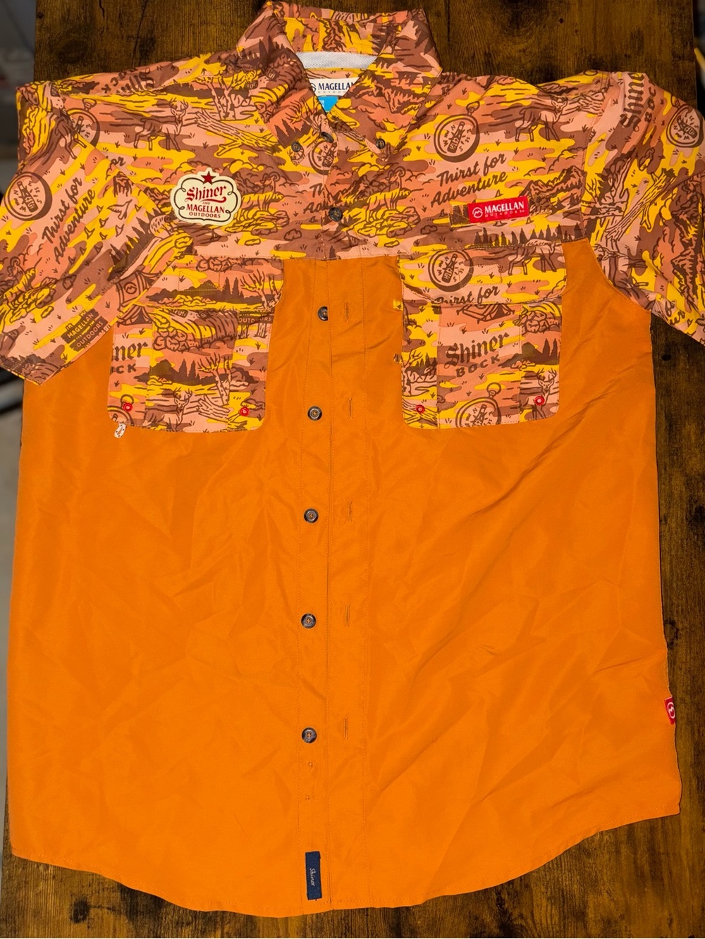 Magellan Outdoors Orange Short-Sleeve Button-Down Shirt with Pattern